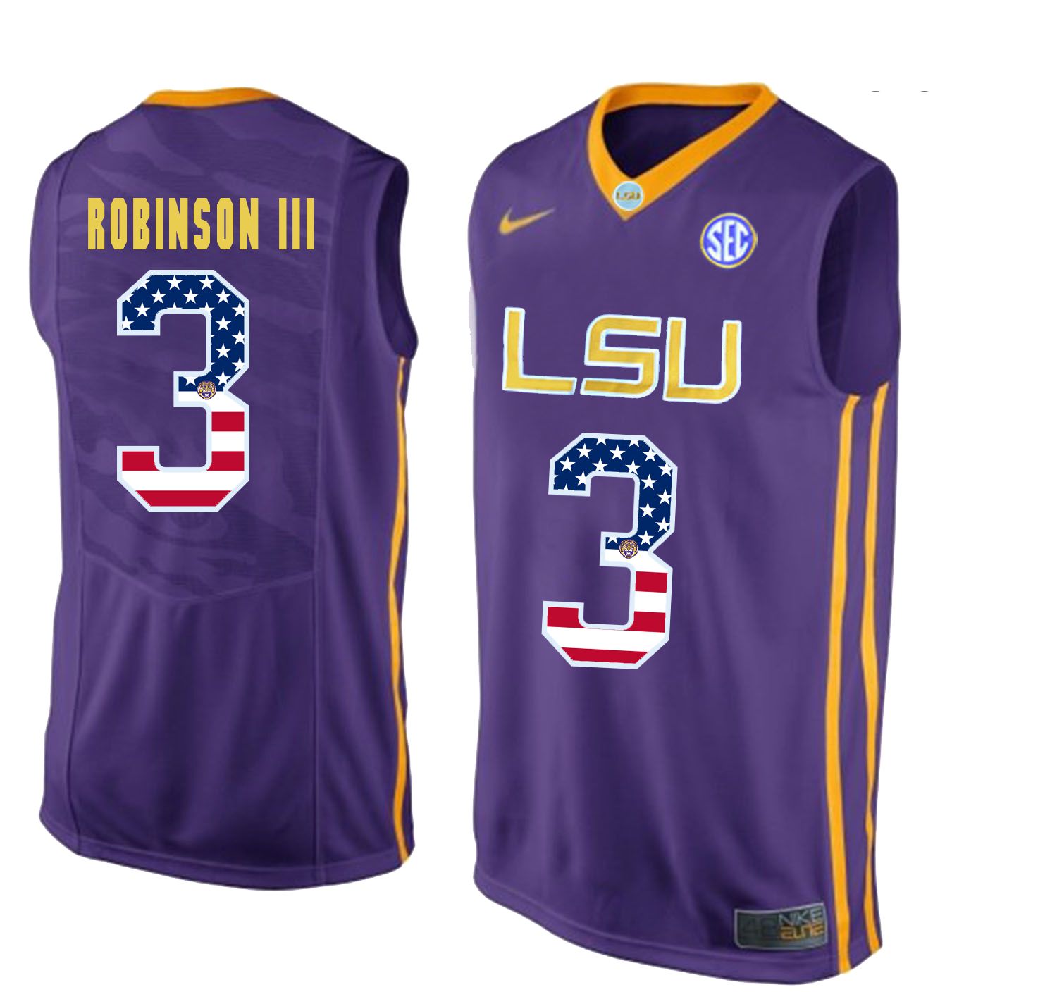 Men LSU Tigers #3 Robinson iii Purple Flag Customized NCAA Jerseys